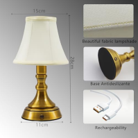 ACMHNC Stolní lampa bez kabelu, LED dobíjecí stolní lampa Vintage styl, USB dobíjecí stolní lampa Zlatá dotyková stmívatelná, lá